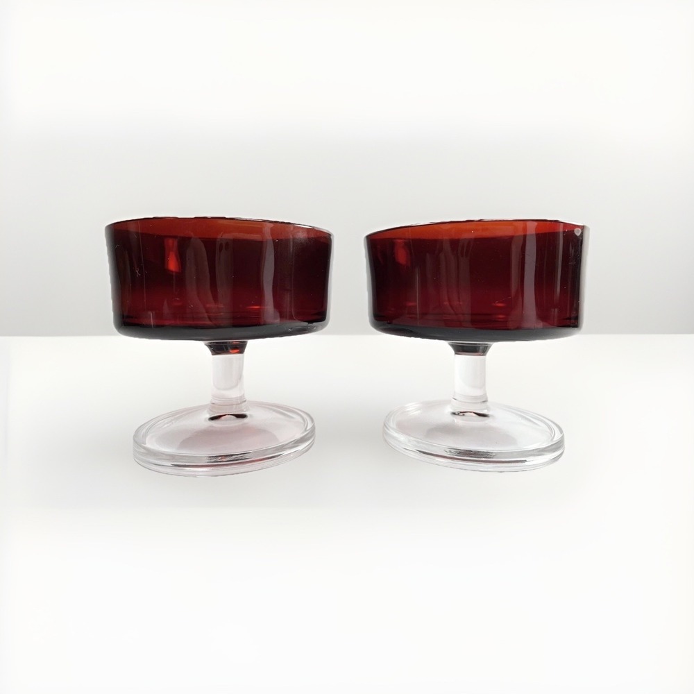 Vtg Red Sparkling Wine Bowls Red Laminarc Made‎ In France Dessert Bowls